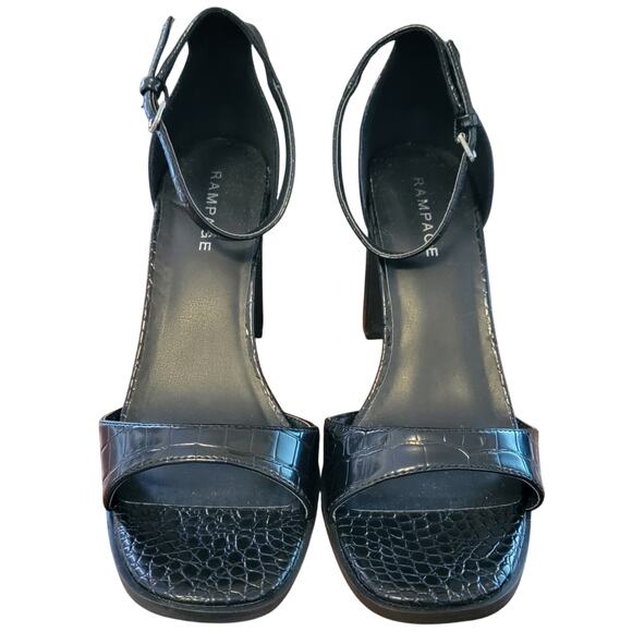 Rampage Women Block Heel Ankle Strap Sandals Size US 8.5M Black Snake Print - Picture 3 of 5